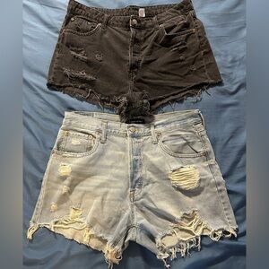 DIVIDED H&M Faded Black and AERO Light Blue Jean Shorts Size 14